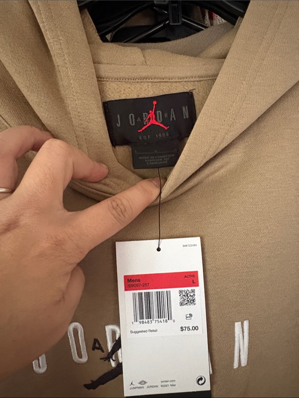 Jordan Tan Pullover Hoodie with Embroidered Logo - Picture 2 of 6